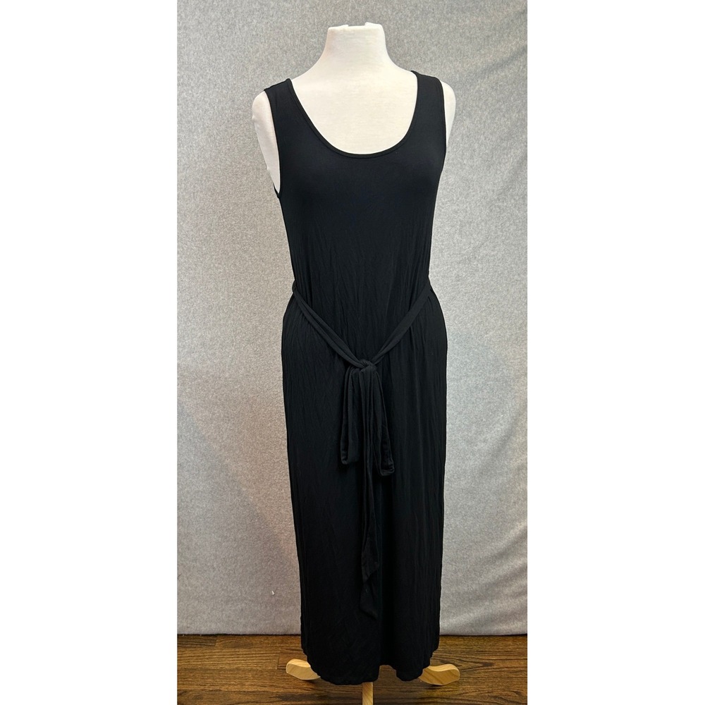 C&C California Midi Dress Black Sleeveless Tie Waist Stretch Minimalist Medium